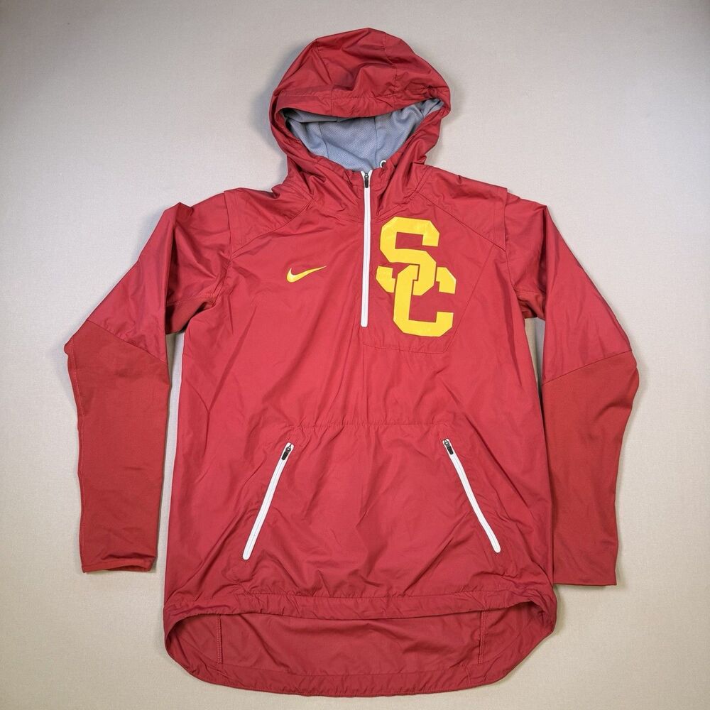 USC Trojans Jacket Mens Small Red Nike Hooded Windbreaker 1/4 Zip Hoodie NCAA